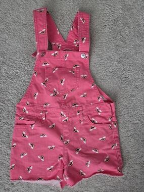 Pink Rainbow Print Denim Short Overalls